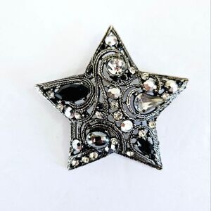 Vintage La Roco Clear Black Rhinestone Marcasite Swirl Openwork Star Brooch Pin